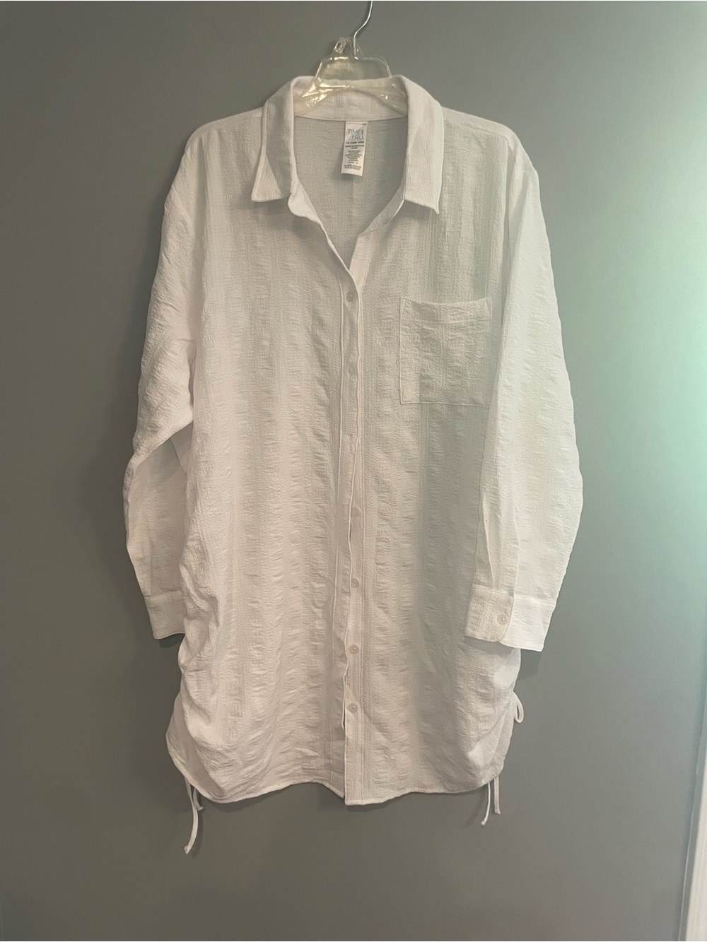 New White Gauzy Summer Button Down Swim Coverup Tunic Shirt